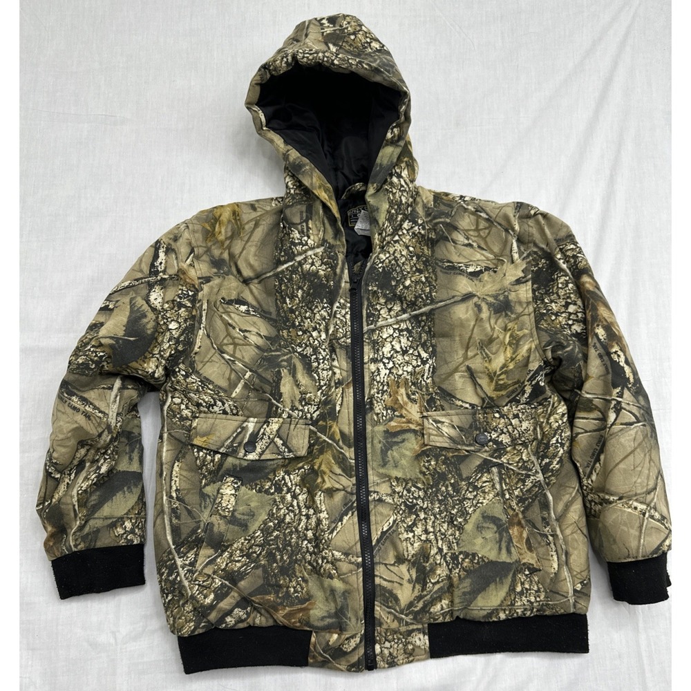 WFS Burly Camo Hooded Hunting Coat Jacket Junior Boys M Lined‎ Full-Zip